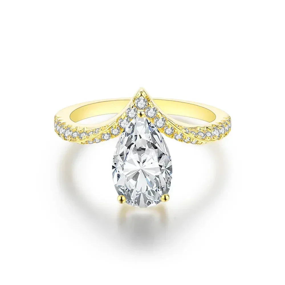 Anel Pontiagudo Com Pedra Moissanite Ouro / 12 A. M Gold - 06