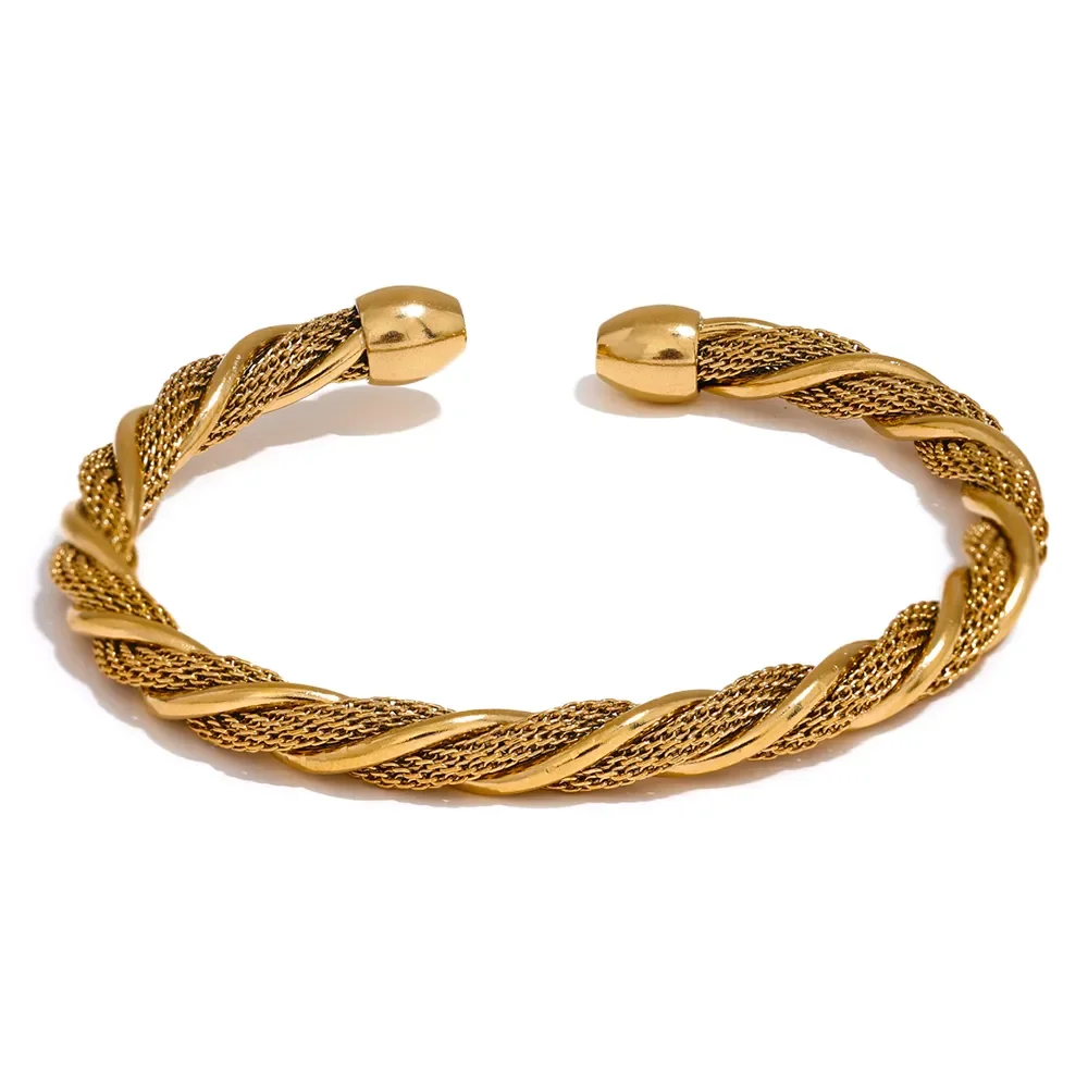 Bracelete Torcido Folheado A Ouro Dourado