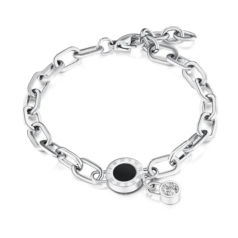 Pulseira Com Cristal E Numero Romano Prata Pulseira 39