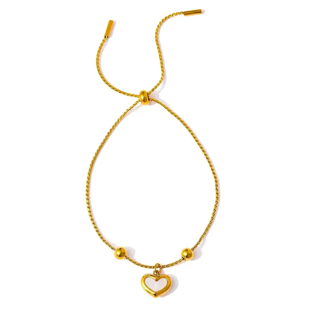 Pulseira Com Pingente Coração De Resina Dourado Pulseira 38