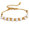 Pulseira Dupla Correte Com Pérolas Dourado Pulseira 35