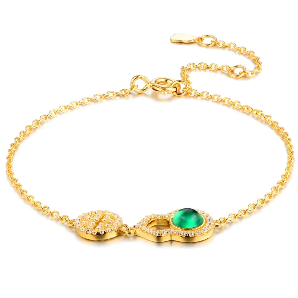 Pulseira Regulável Com Pedra Verde Esmeralda Ouro / 19Cm P. M Gold - 16